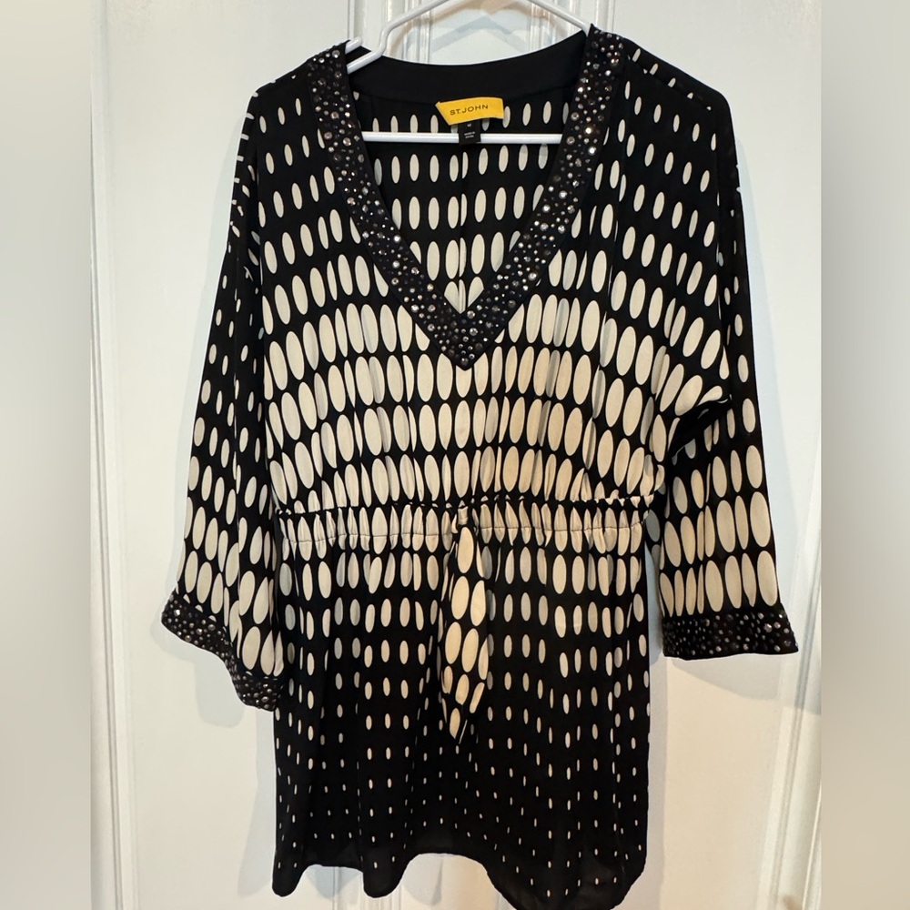 St. John Geometric Print Beaded Tunic